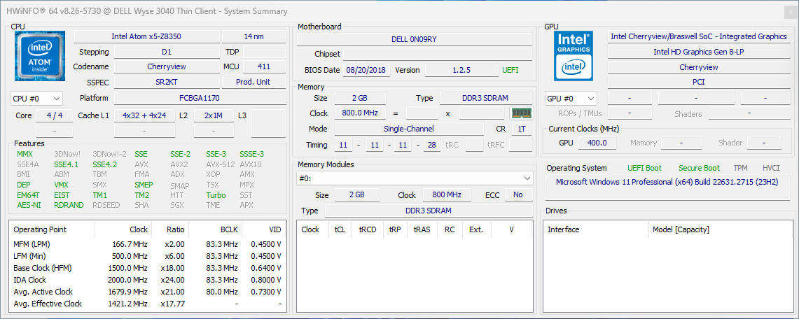 Dell Wyse 3040 | Intel Atom x5 z8350 | 2GB RAM | 16GB eMMC | Windows 11 Pro