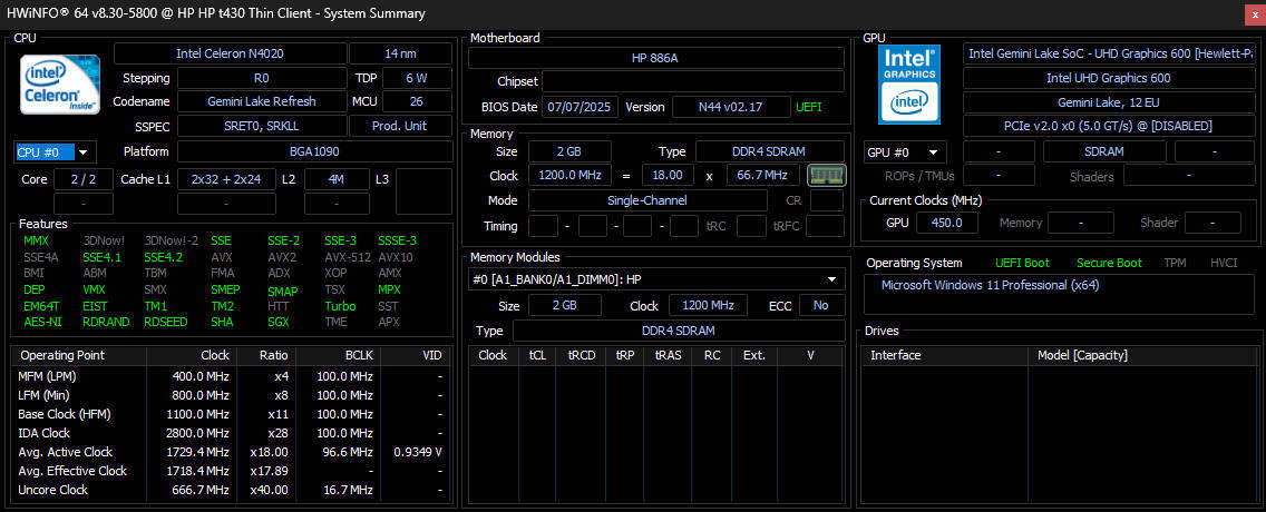 HP t430 tiny PC | Windows 11 Pro (activated) | Wi-Fi AC | Gigabit LAN | Bluetooth | UHD 600 graphics