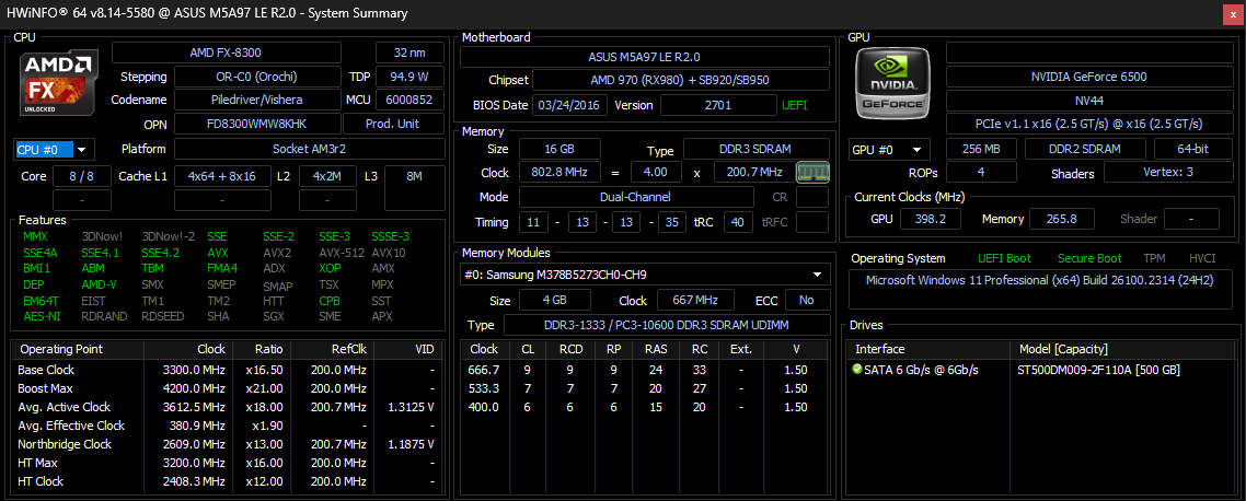 AMD FX 8 core | 4.2GHz boost | 16GB RAM | 500GB HDD | GeForce 6500