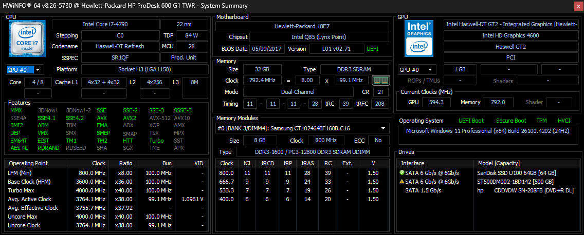 HP ProDesk i7 4.0GHz | 32GB RAM | SSD + HDD (560GB) | Windows 11 (activated)