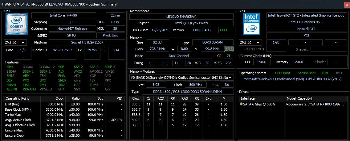 Lenovo M93 | i7-4790 4C/8T 4.0 GHz | 32GB RAM | 128GB SSD | Windows 11 Pro 24H2 (activated)