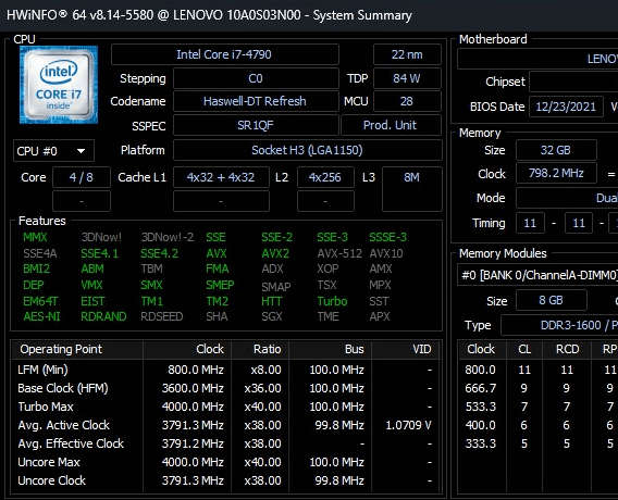 Lenovo M93 | i7-4790 4C/8T 4.0 GHz | 32GB RAM | 128GB SSD | Windows 11 Pro 24H2 (activated)