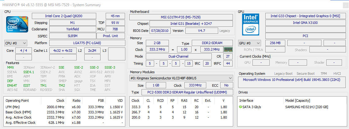 Intel Quad Core 2.33GHz | 2GB RAM | 320GB HDD | Windows 10 Pro