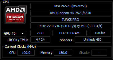 Radeon HD 6570 | 2GB 128bit DDR3 | VGA, DVI, HDMI | MSI AMD ATI