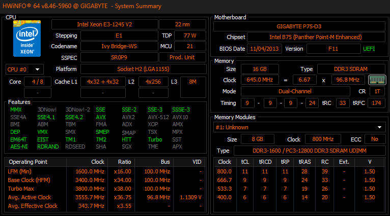 Intel Xeon E3-1245 v2 | 4C/8T turbo 3.8 GHz | 8M cache (like i7-3770)