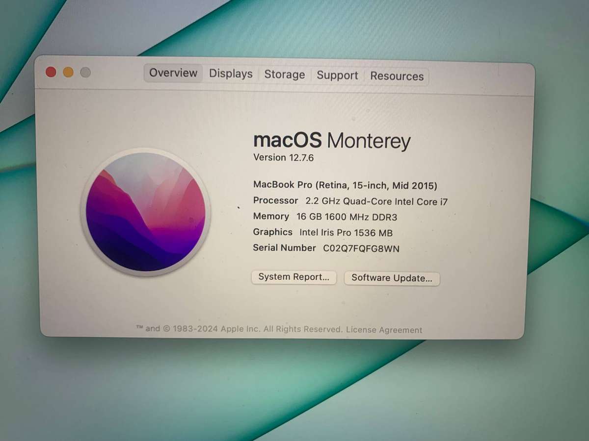 Apple MacBook Pro 15" Retina Display 2015 Model Quad Core i7 16GB RAM