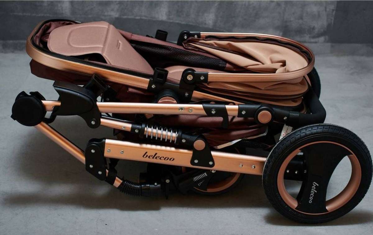 Belecoo stroller 2 in 1 Foldable Baby Pram - Khaki