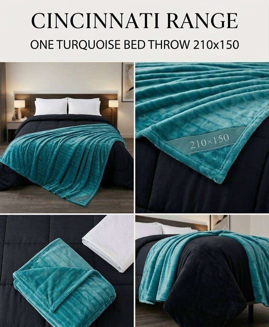 The Cincinnati Range BED THROW TURQUOISE , BED THROW ***Velveteen Texture