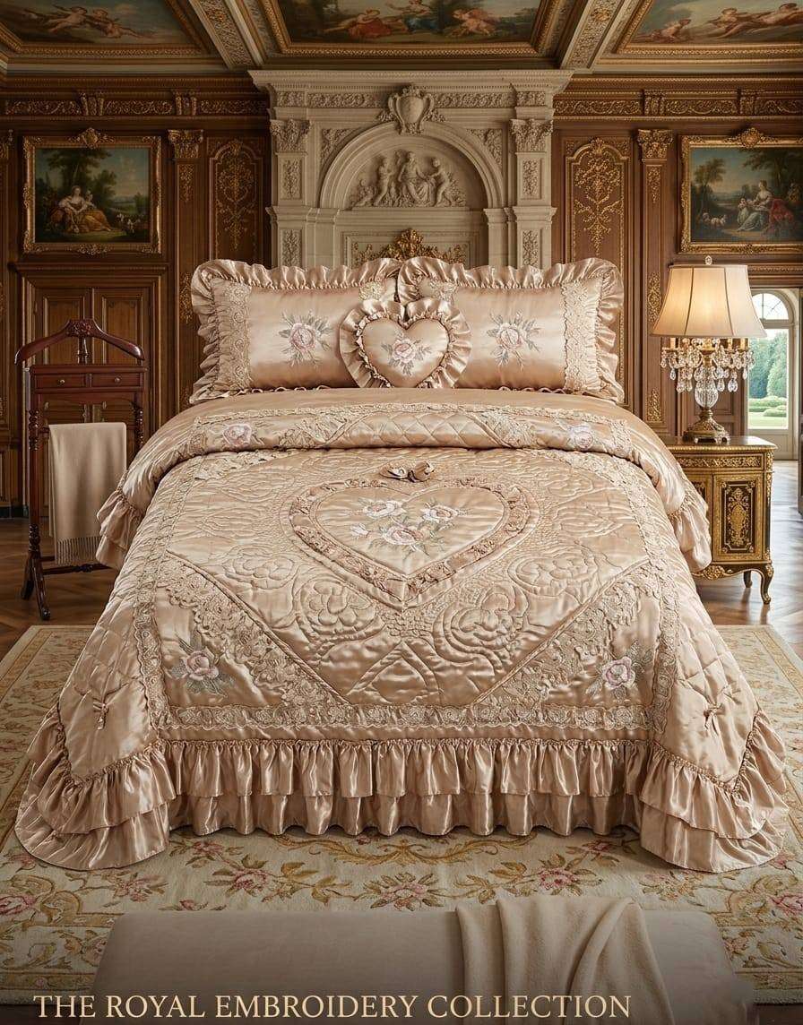 THE ROYAL SATIN EMBROIDED 4 PIECE BED SET****STUNNING BEDDING WORTH R1599