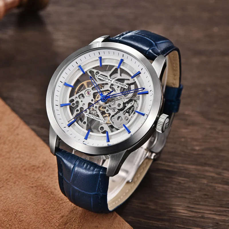 PAGANI DESIGN Brand Fashion Leather Gold Watch Men Automatic Mechanical Skeleton Waterproof Watch