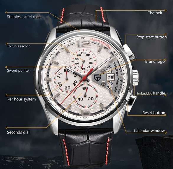 PAGANI DESIGN PD-3306 Multi Functional Waterproof Sport Men's Chronograph Watch Leather Strap Quartz