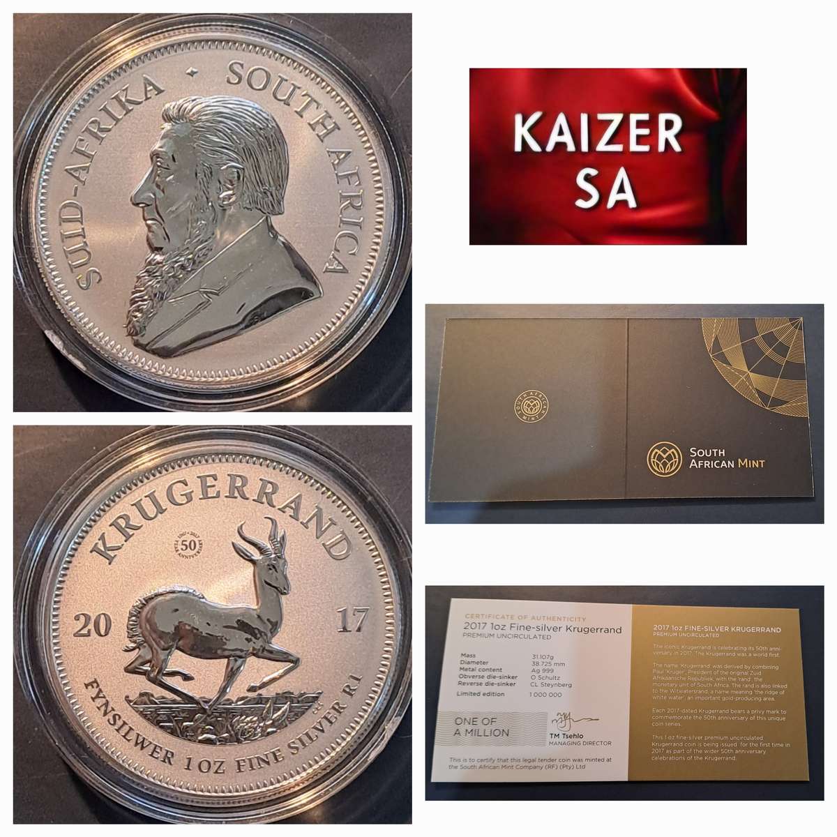 Premium UNC 2017 Silver 1 oz Krugerrand 50 yr Privy ,Capsuled ,comes with SA Mint Certificate.