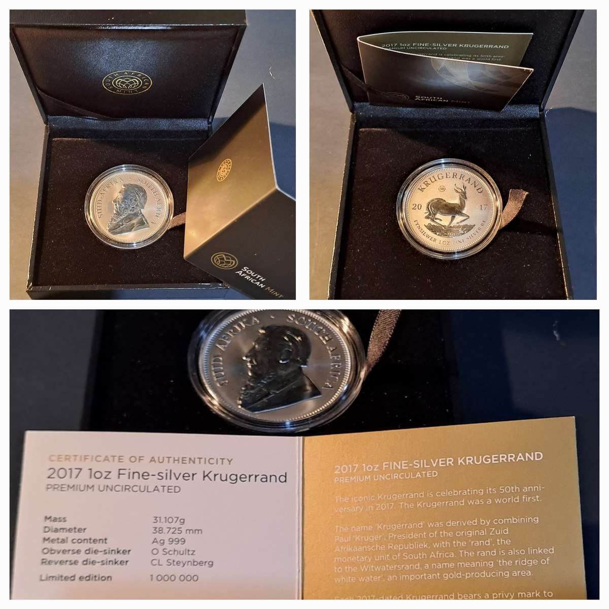 Premium UNC 2017 Silver 1 oz Krugerrand 50 yr Privy ,with SA Mint Box and Certificate.