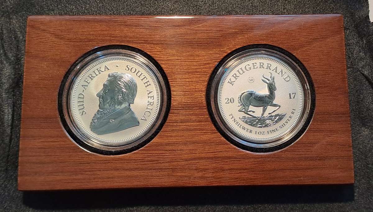 Double (2x) Premium UNC 2017 Silver 1 oz Krugerrand 50 yr Privy with Lovely Box, Cert, Capsules
