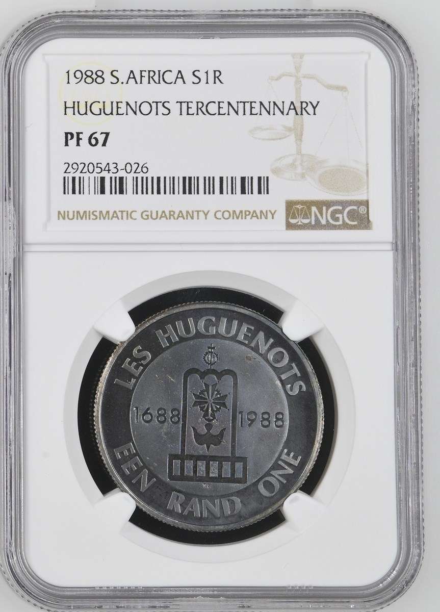 1988 Silver South Africa S1R HUGUENOTS TERCENTENNARY NGC PF 67 *TOP POP* *Stands alone*