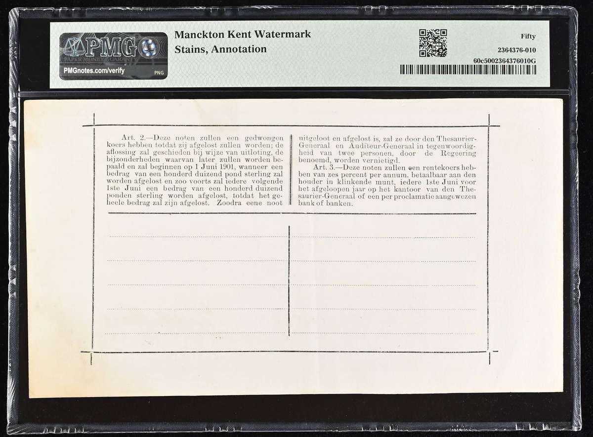 Anglo Boer War ZAR Gouvernments Noot £1 Een Pond 1.4.1901 PMG 50 Pick#60c Hern#490 Manckton Kent WM