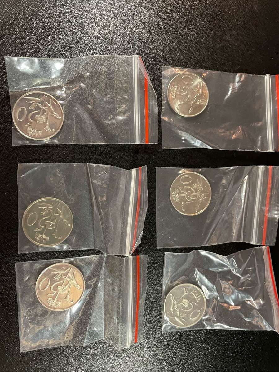 Set of 50 proof South African old coins 50 cent to 1c