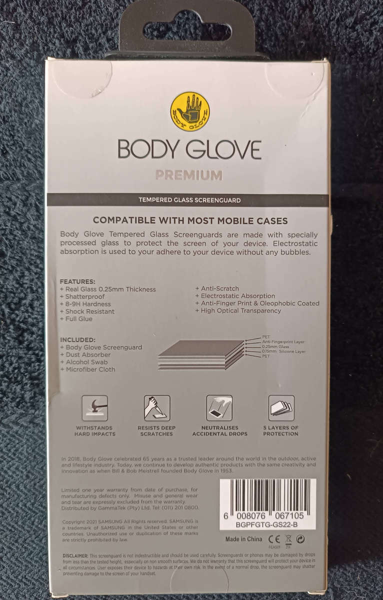 Body glove screen protector for Samsung Galaxy S22