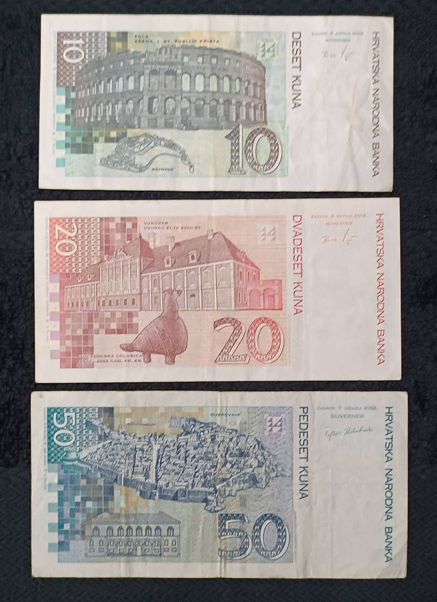 Banknotes x 3  Croatia 50 20 10 kuna 2002