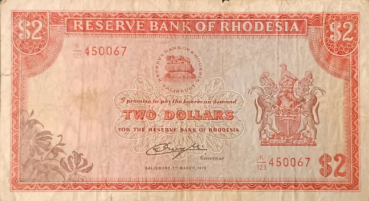 Banknote Rhodesia 2 dollars 1976