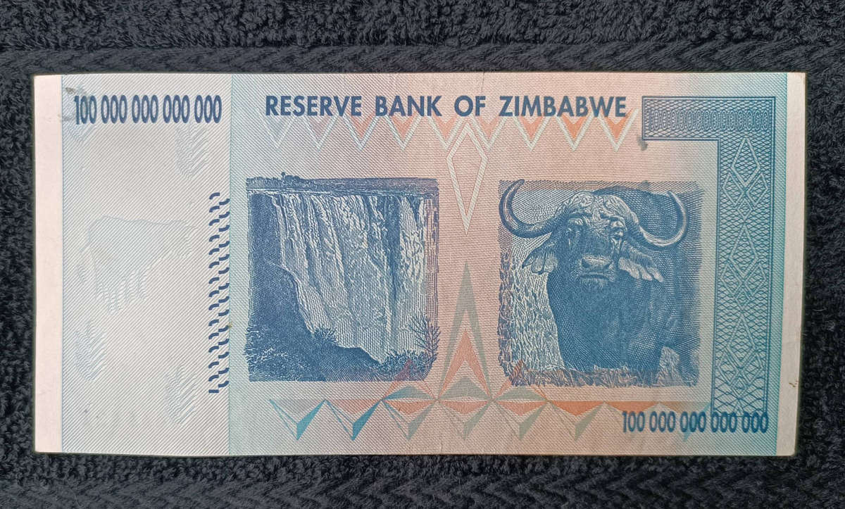 Banknote Zimbabwe 100 trillion dollars circulated choice ef