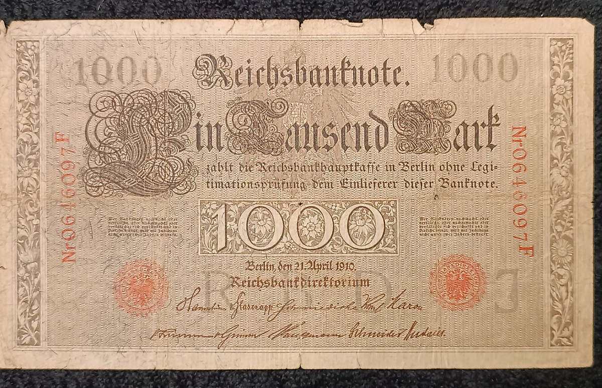 Banknote German 1000 Mark Reichsbanknote 1910