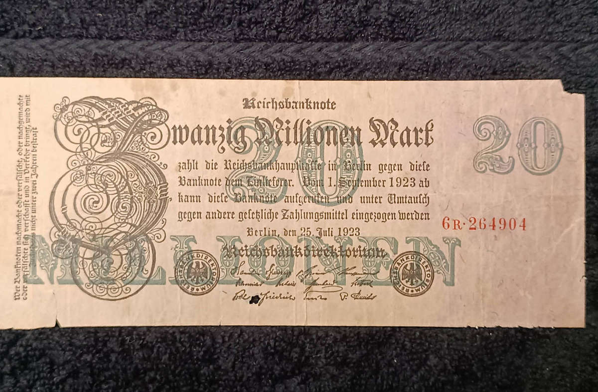 Banknote Germany Reichsbanknote 20 million Mark 1923 Weimar republic private printing