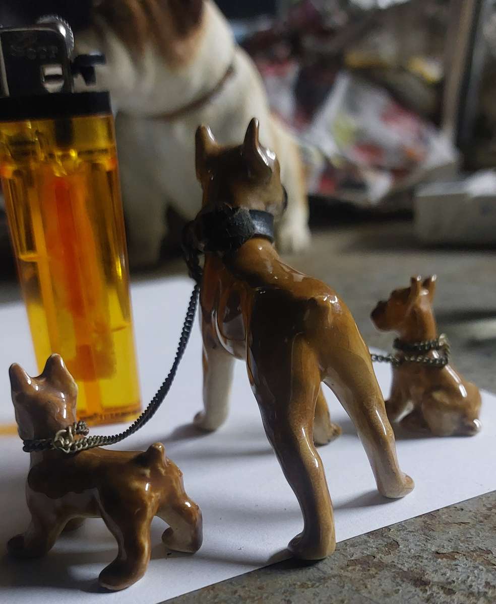 COLLECTABLE VINTAGE WEST GERMANY BOXER PORCELAIN DOGS