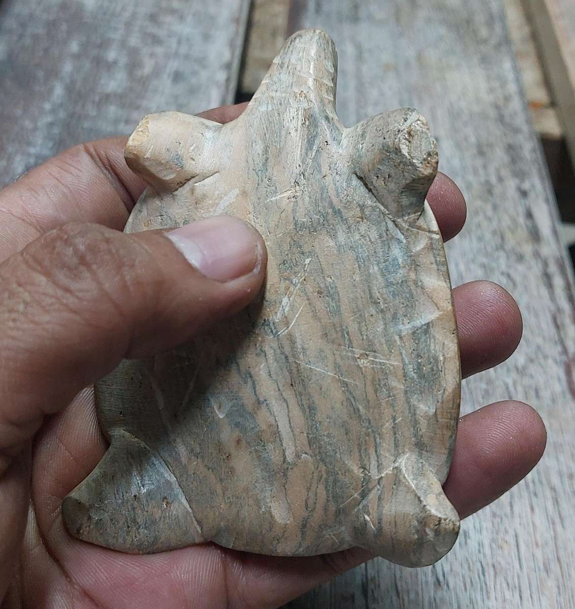 vintage hand painted big 5 carved stone turtle.