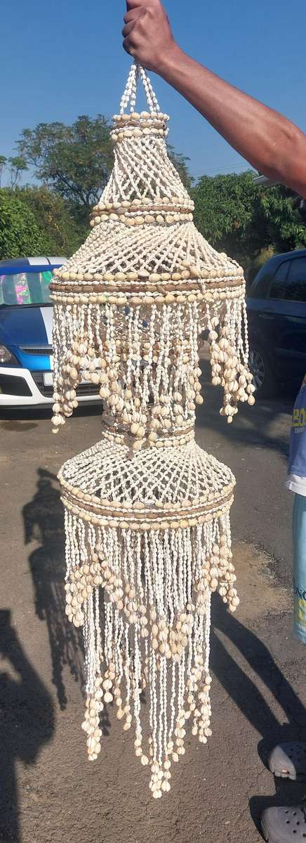 Large sea shell puka Macrame chandelier/or lights