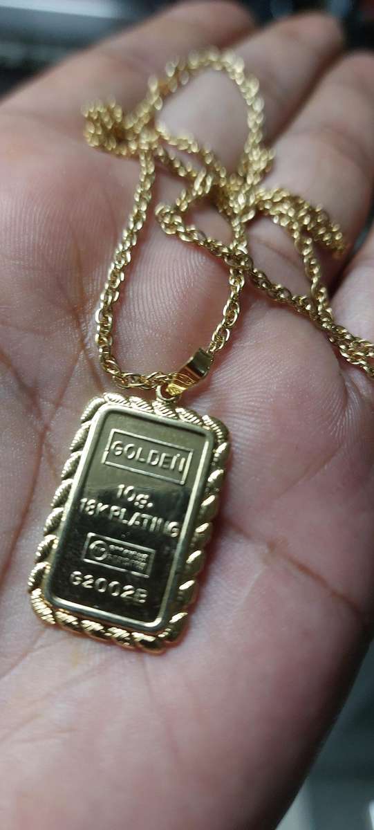 Gold plate gold bar pendant and chain