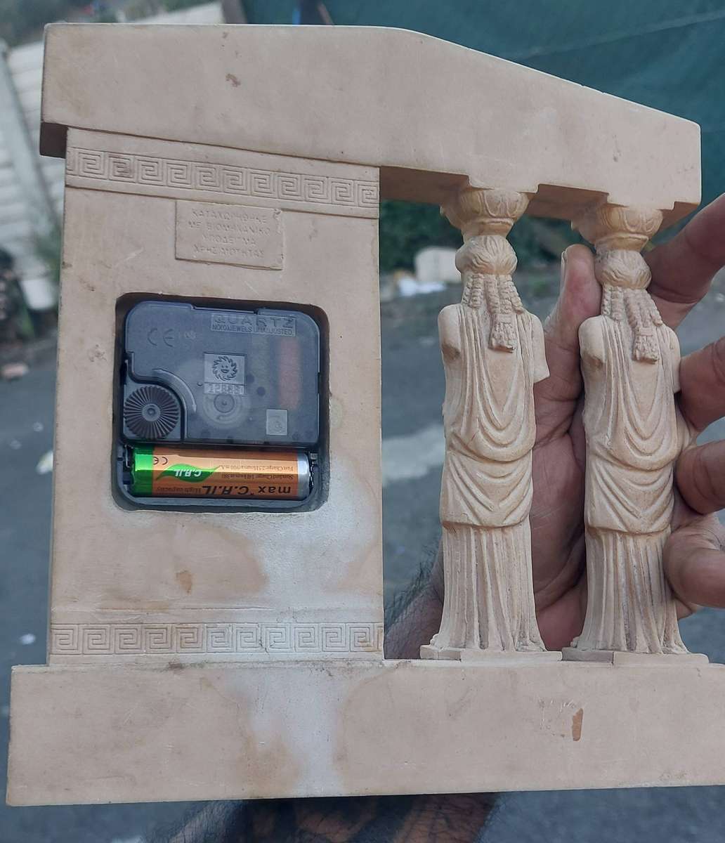 Rare High Quality Alabaster Mantel Clock with 2 Carved KARYATIS Ancient Greek