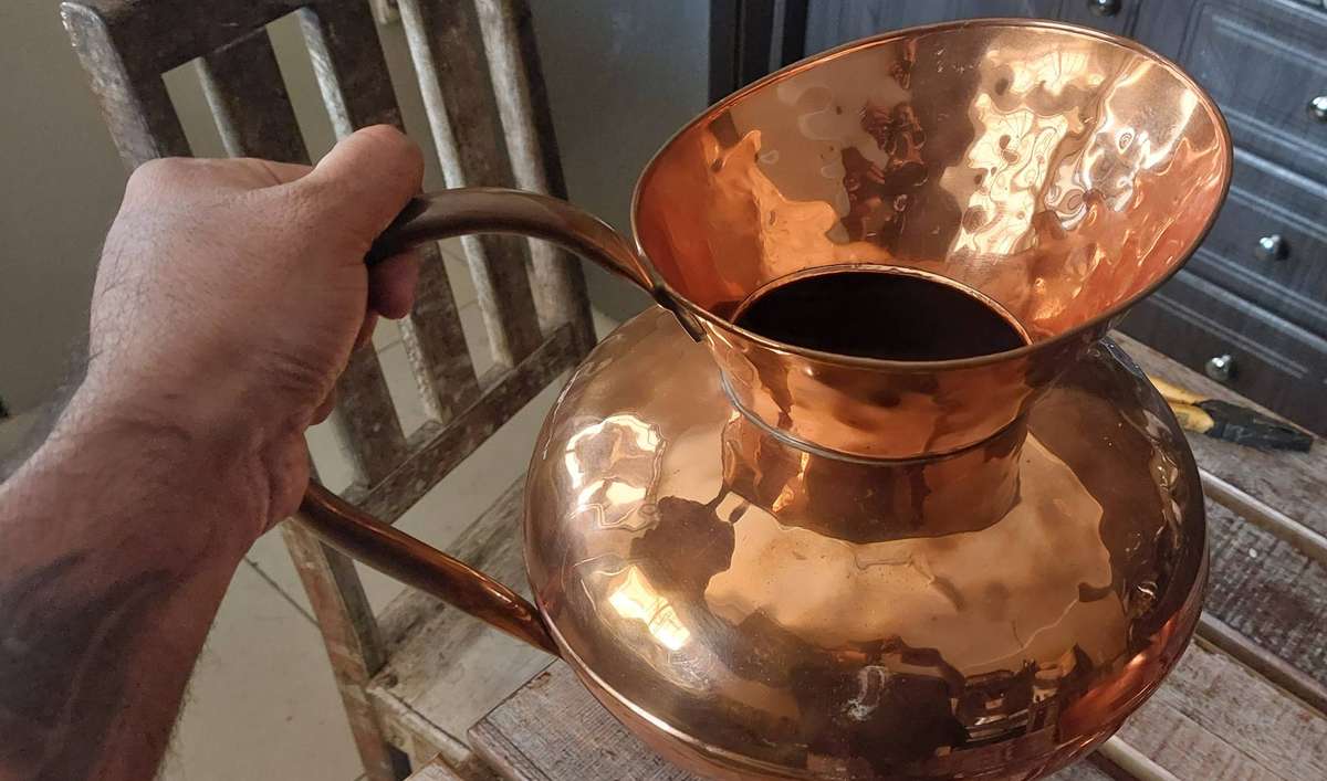 2 x very big and heavy solid copper jug and dish