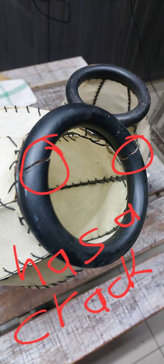 2x stretched hide leather lamp or lantern