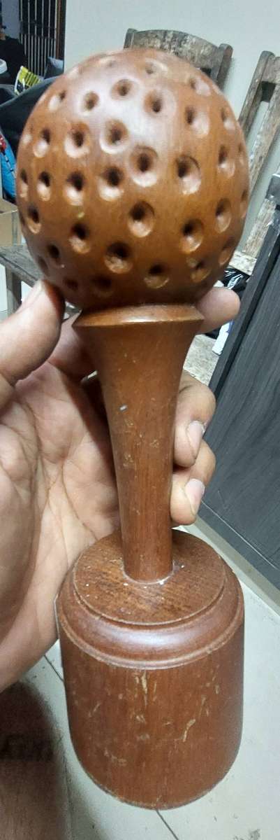 Vintage very heavyvhand carved wood golf trophies bid for all