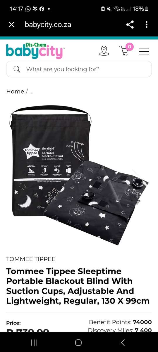 Tommee Tippee Sleeptime Portable Blackout Blind, Suction Cups, Adjustable, Lightweight