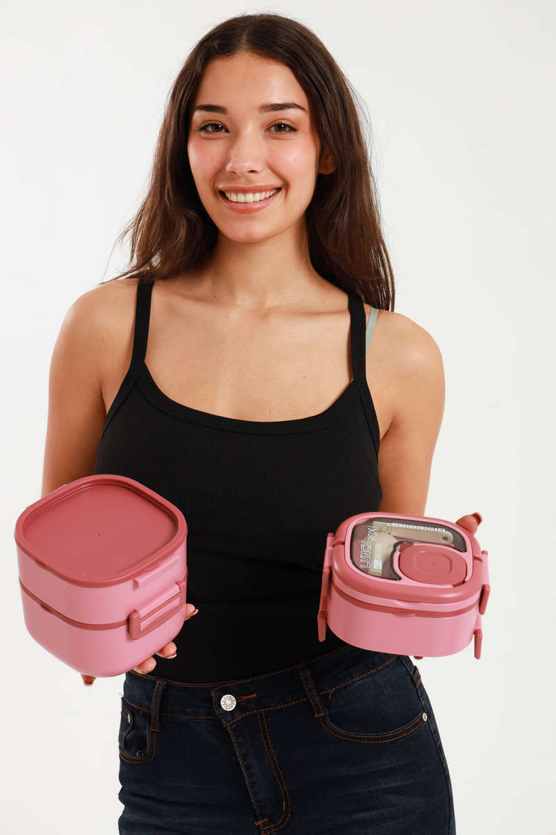 Chaozhenmei 3-Tier Stackable Lunch Box, Pink, Bento Style Food Container with Secure Locks
