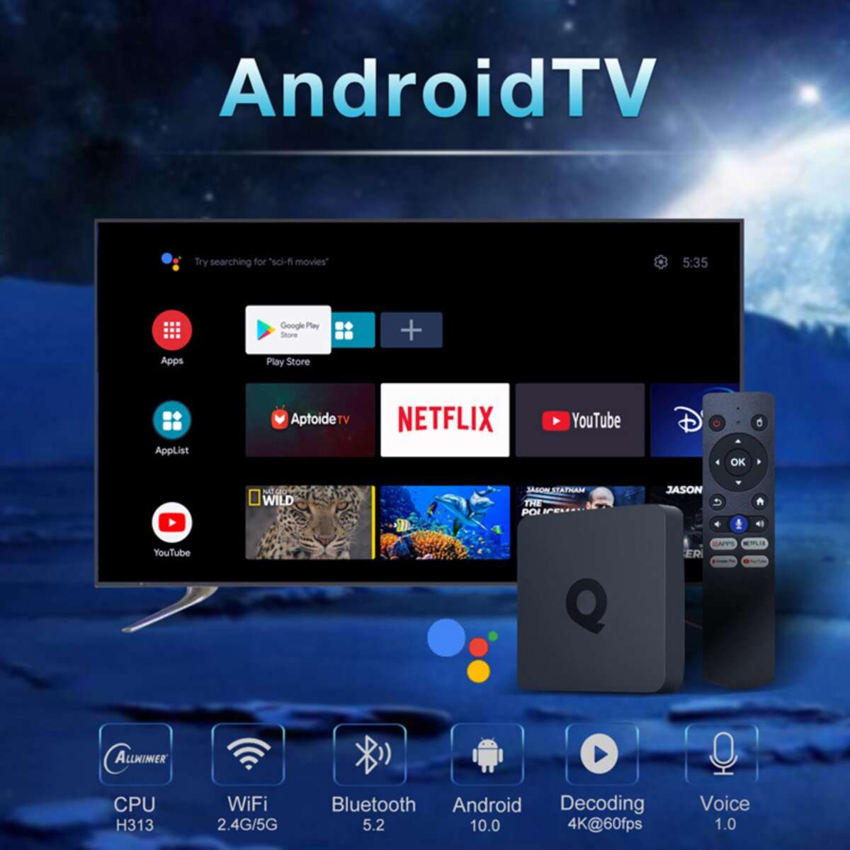 SMART Android TV BOX with Allwinner 4x CPU Cortex-A53 GPU Mali-G31 MP2