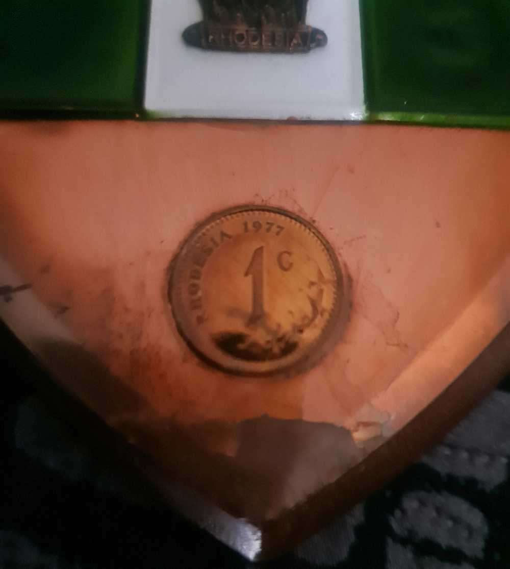 WALL PLAQUE WITH RODESIAN COINS