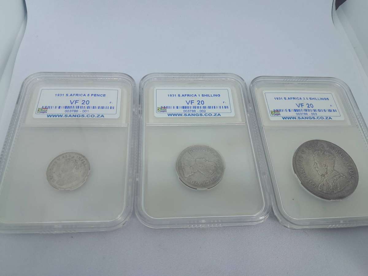 RARE 1931 SA Coin set : 6Pence, 1Shilling, 2.5Shilling