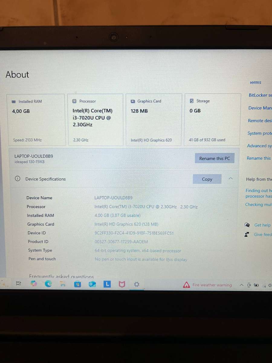 Lenovo i3 7th Gen Laptop 1TB Hard Drive, 4GB RAM, Windows 10
