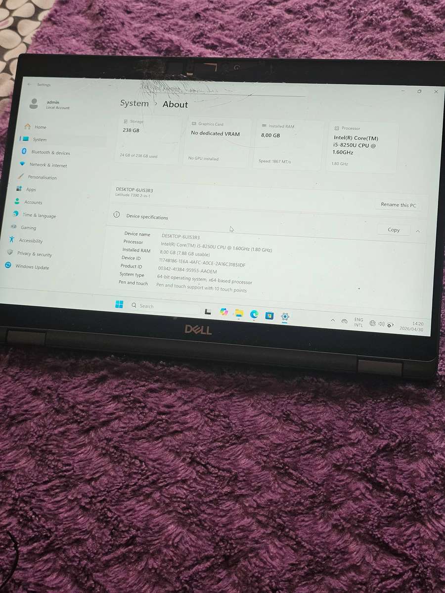 DeLL latitude 7390 2in1 Touch Core i5 8th Gen 256nvme 8gig ram windows 11pro