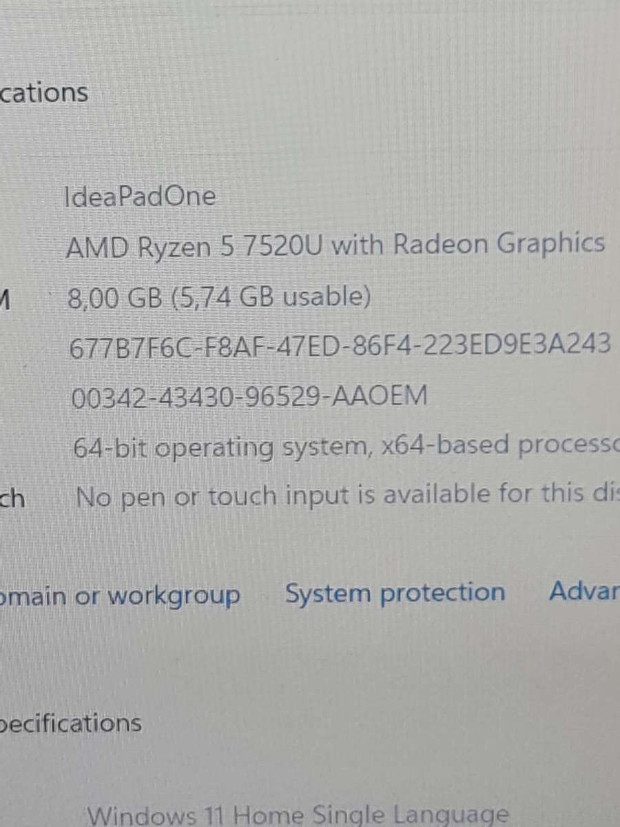 Lenovo ideapad one Ryzen 5 512gig nvme 8gig ram Windows 11 24h2