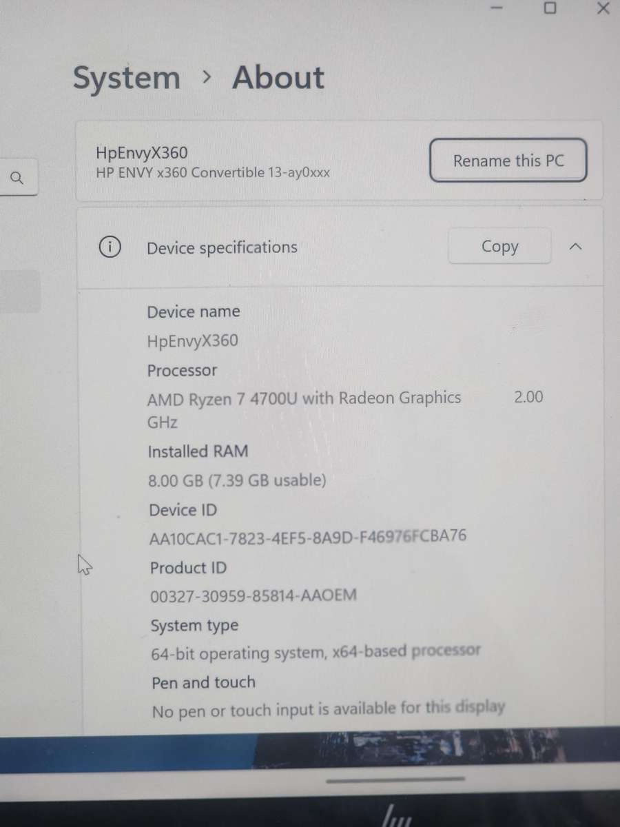 HP ENVY X360 CONVERTIBLE RYZEN 7 4700U512GIG NVME 8GIG RAM WINDOWS 11PRO 24H