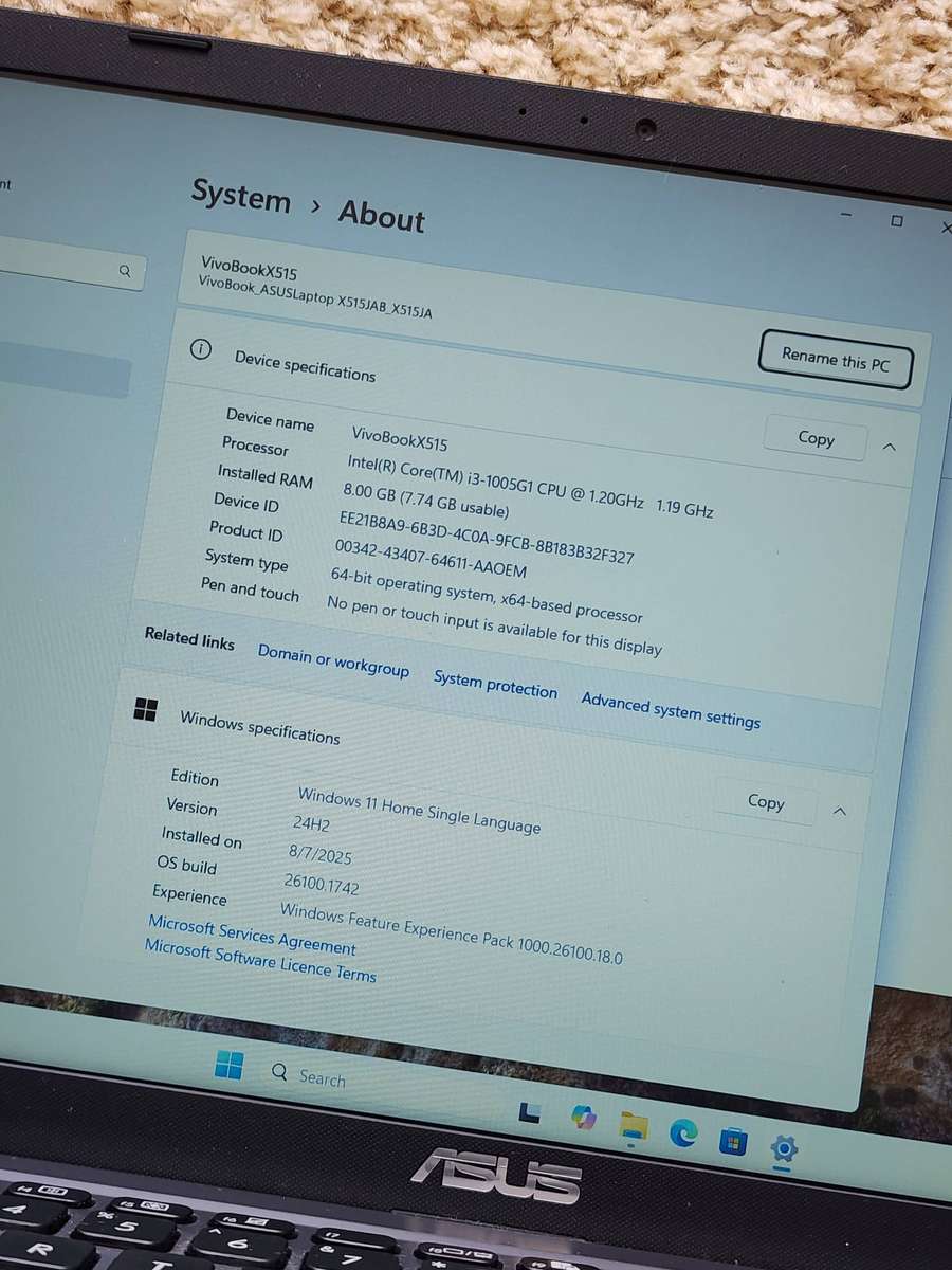 ASUS X515DA CORE I3 10TH GEN 512GIG SSD 8GIG RAM MICROSOFT WINDOWS 11 PRO 24H2