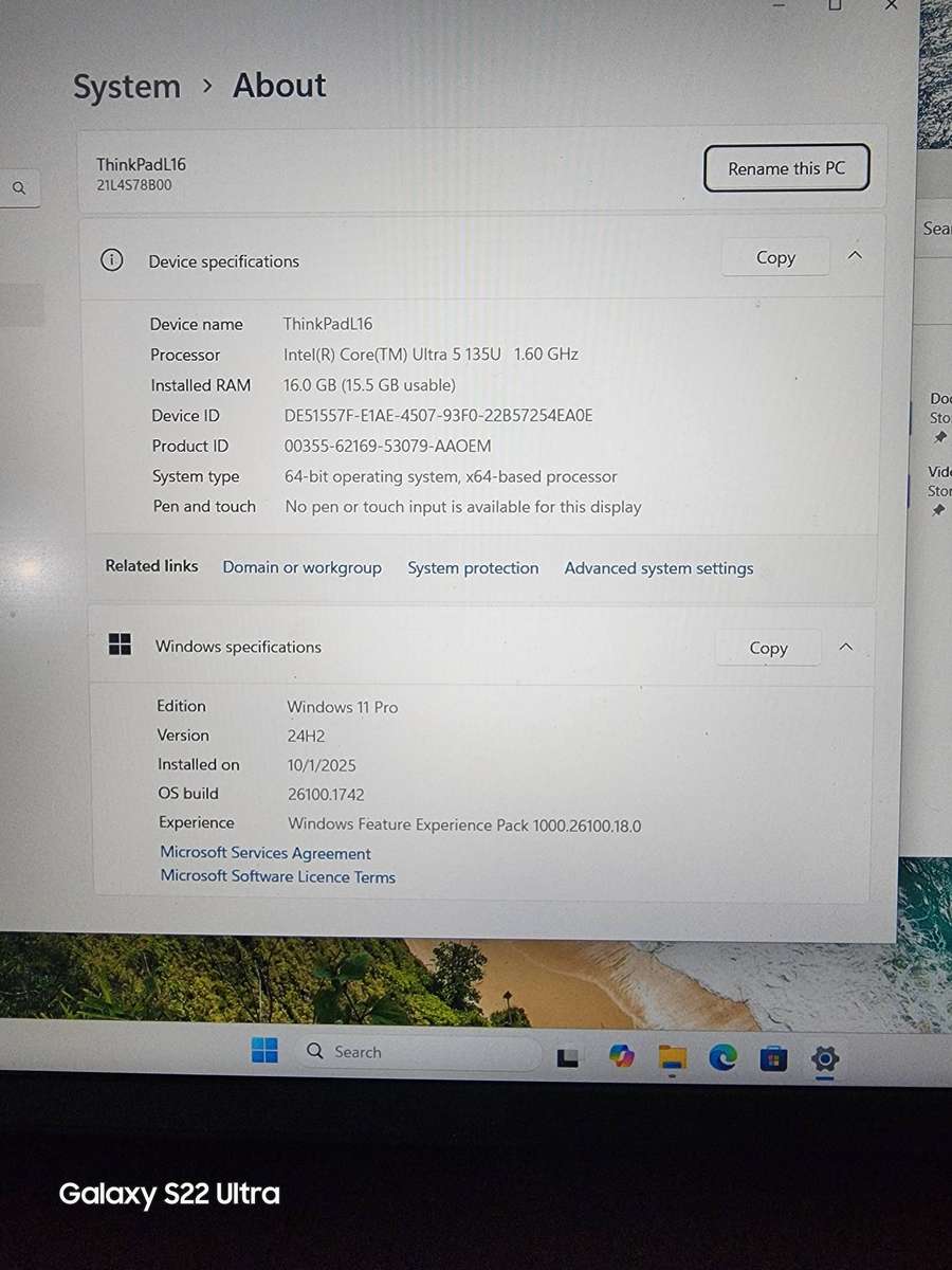 Lenovo ThinkPad L16 G1 16-inch WUXGA Intel Core Ultra 5 135U 16GB RAM 512 SSD LTE Win 11 Pro Laptop