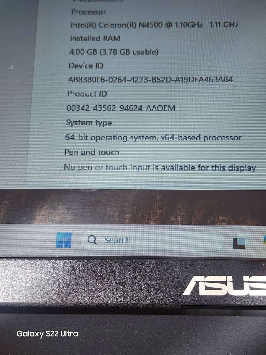 ASUS VIVOBOOK GO15 E510 BLACK INTEL N4500 256GIG NVME 4GIG RAM MICROSOFT WINDOWS 11PRO 24H2