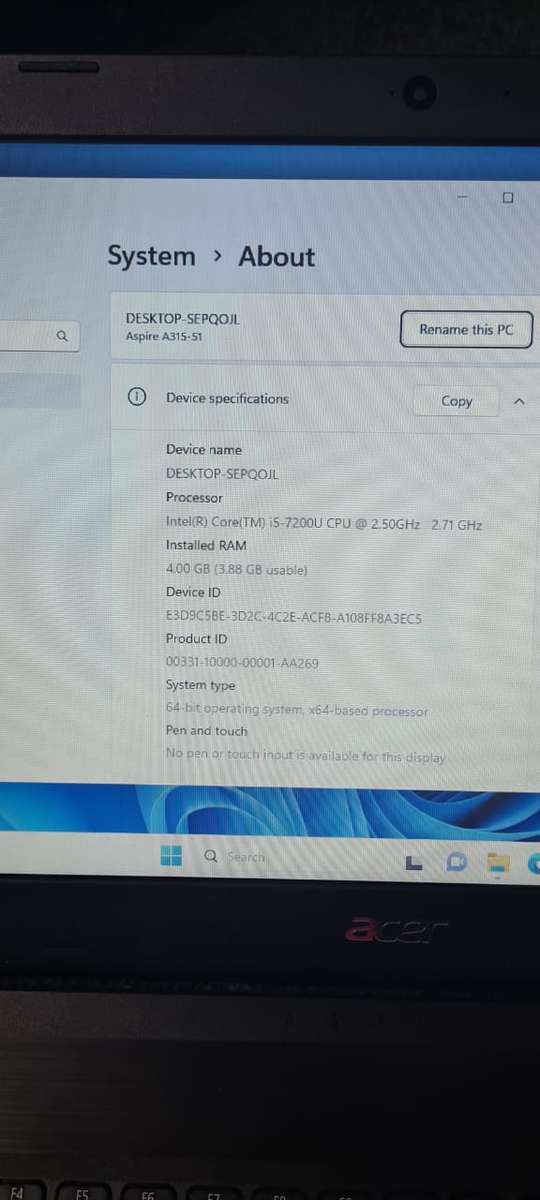 Acer 315 CORE I5 7TH GEN 1TB HDD 4GIG RAM WINDOWS 11 24H2