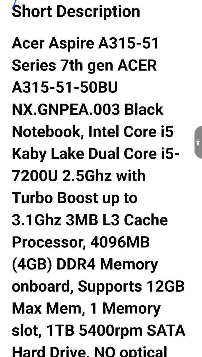 Acer 315 CORE I5 7TH GEN 1TB HDD 4GIG RAM WINDOWS 11 24H2