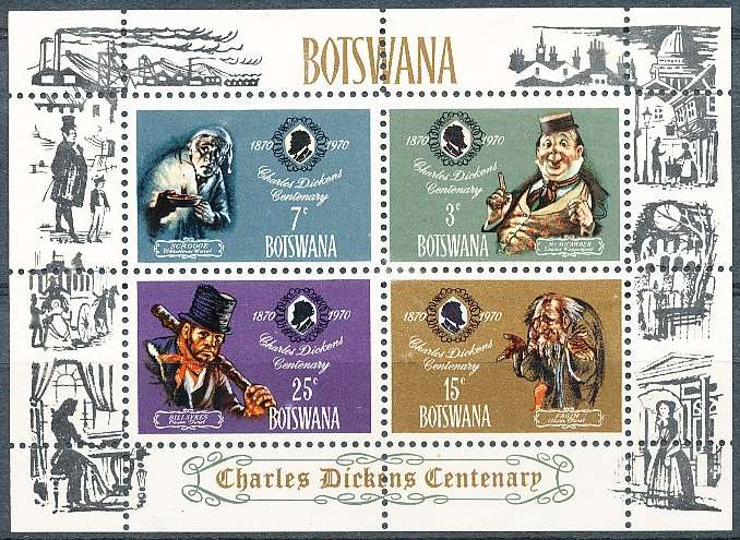 BOTSWANA  1970  -  Charles Dickens    MINI-SHEET -  FINE MINT
